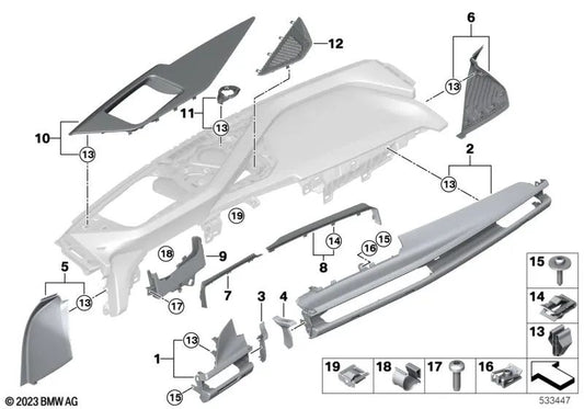 Tapa de I-Tablero Roble Gris Conductor para BMW Serie 7 G70 (OEM 51459628419). Original BMW