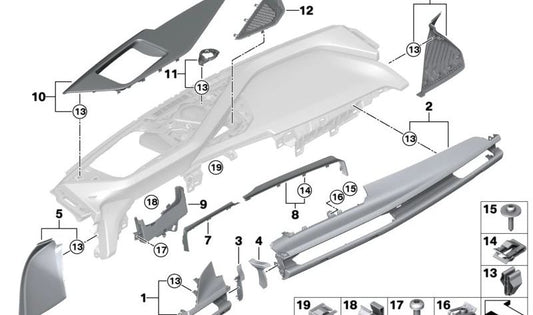 Embellecedor de salpicadero en madera fresno gris para BMW (OEM 51459628432). Compatible con modelos: E70, E71, X5, X6. Original BMW.