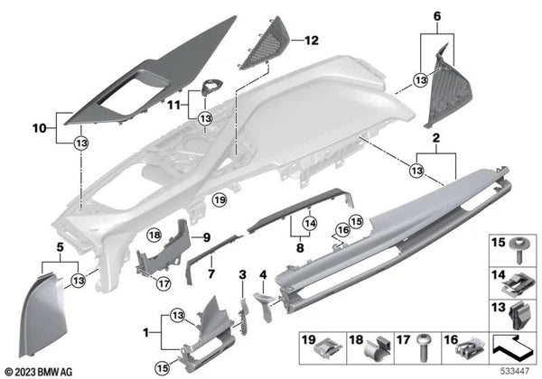 Revestimiento I-Panel Roble gris Pasajero para BMW G70 (OEM 51459628429). Original BMW