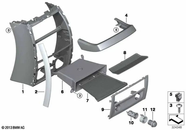 Carcasa de la consola central trasera inferior para BMW Serie 5 F07, F07N (OEM 51169178351). Original BMW