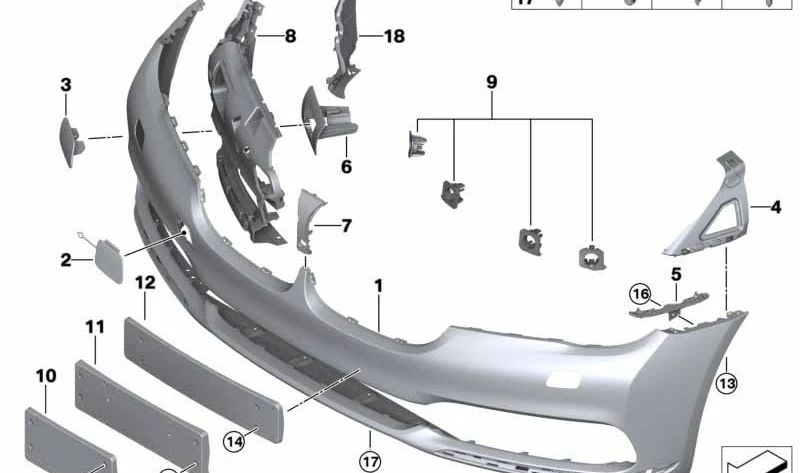 Revestimiento Paragolpes Imprimado Delantero para BMW G11, G12 (OEM 51117402818). Original BMW