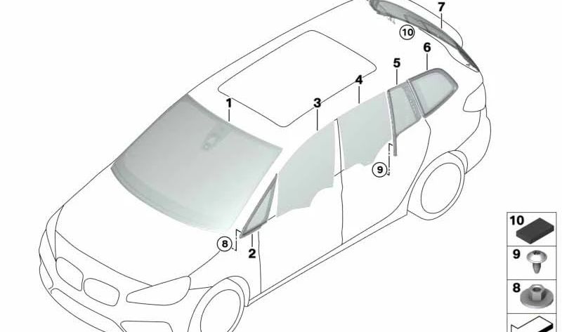 Cristal lateral fijo trasero izquierdo OEM 51377397361 para BMW Serie 2 Gran Tourer F46. Original BMW.