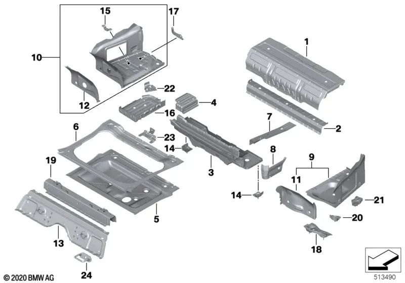 Front boot floor for BMW G30, G30N, G38, G38N, G11, G11N, G12, G12N (OEM 41007431640). Original BMW