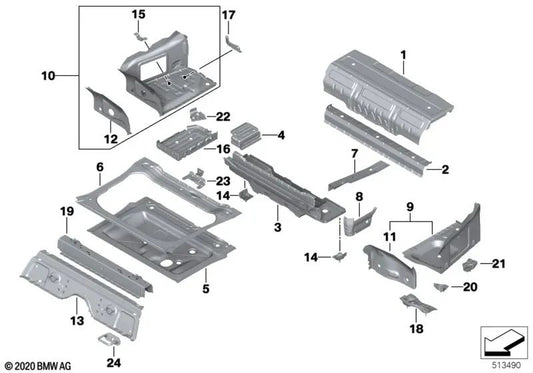 Travesaño del suelo del maletero delantero para BMW Serie 5 G31, G31N, Serie 6 G32, G32N (OEM 41007431427). Original BMW.