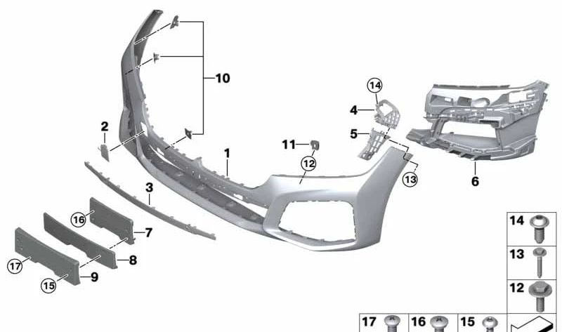 Revestimiento de parachoques delantero imprimado para BMW Serie 7 G11N, G12N (OEM 51118745835). Original BMW