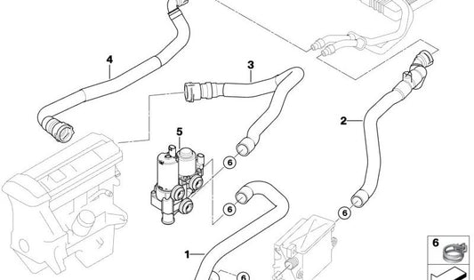 Wasserventilschlauch-Durchlauferhitzer für BMW E83N (OEM 64213428148). Original BMW