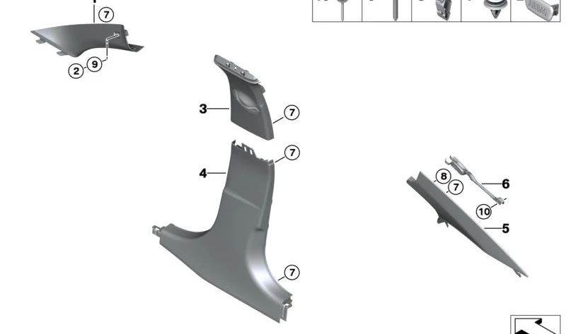 Cubierta columna B inferior derecha para BMW Serie 3 G20, G21, G28, G80 (OEM 51437481638). Original BMW