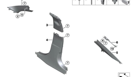 Right A-pillar trim for BMW G20, G21, G28 (OEM 51437481680). Original BMW