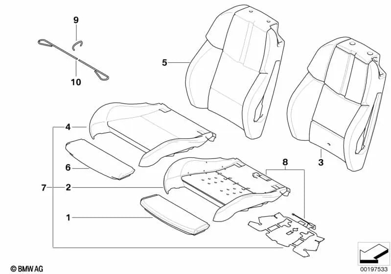 Part of the right sports seat padding for BMW E90, E90N, E92, E92N (OEM 52107244122). Original BMW