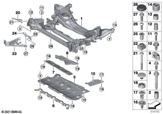 Absorbedor para campo de empuje delantero para BMW G42, G20, G21, G28, G22, G23, G26 (OEM 31106885881). Original BMW.