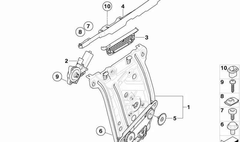 Elevalunas sin motor trasero derecho para BMW Serie 1 E88 (OEM 51377165600). Original BMW