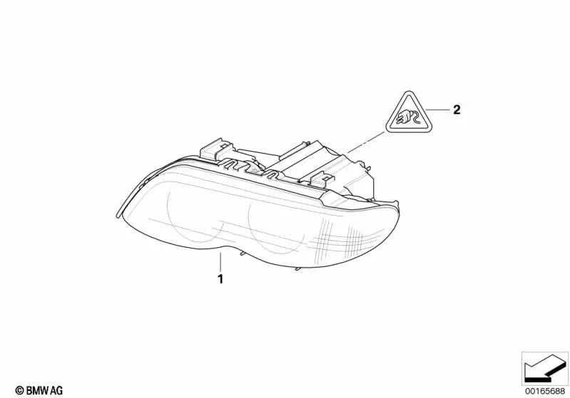 Left headlight for BMW X5 E53 (OEM 63127164425). Original BMW.