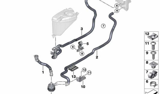 Manguera de refrigerante de ida OEM 64219299658 para BMW G12. Original BMW.