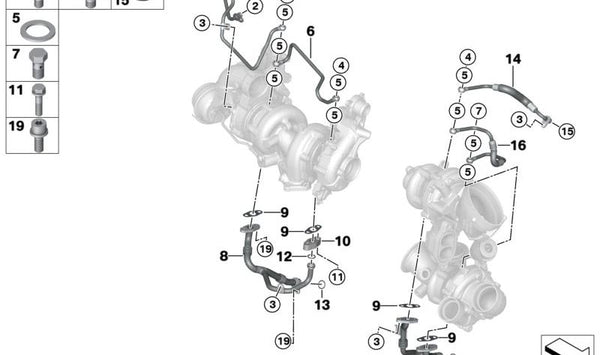 Tubería de aceite de alta presión OEM 11428589091 para BMW G30, G31, G11, G12, G05, G06, G07. Original BMW.