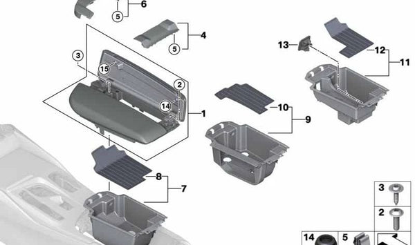 Amortiguador de Goma Apoyabrazos Central para BMW F90, G30, G31, G32 (OEM 51166995514). Original BMW