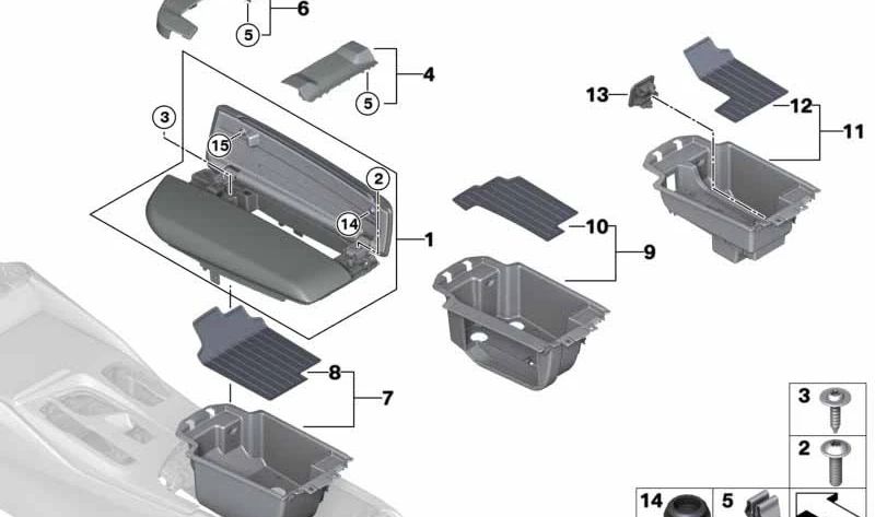 Center Armrest OEM 51169389355 for BMW G30, G31, G38. Original BMW