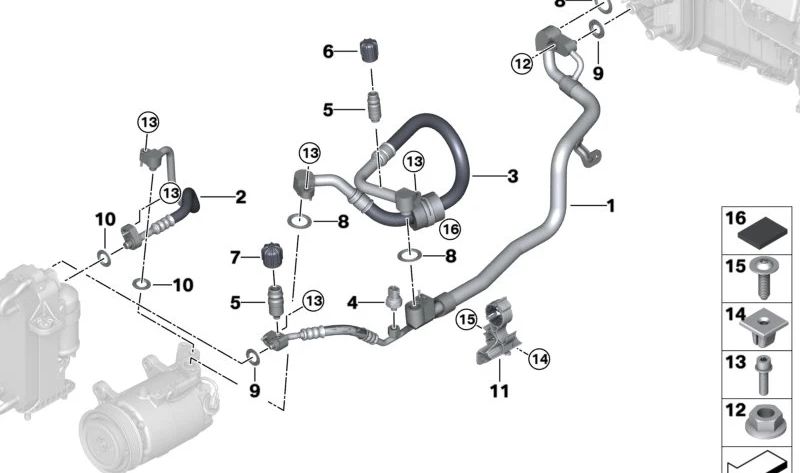 Tubería de aire acondicionado OEM 64539309005 para BMW G30, G31, G32, G11, G12. Original BMW