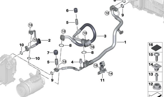 Double coolant pipe for BMW 8 Series G14, G15, G16 (OEM 64509875198). Original BMW