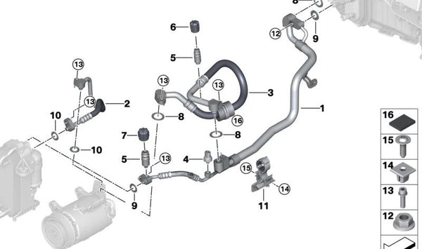 Tubo doble de refrigerante para BMW Serie 8 G14, G15, G16 (OEM 64509875198). Original BMW