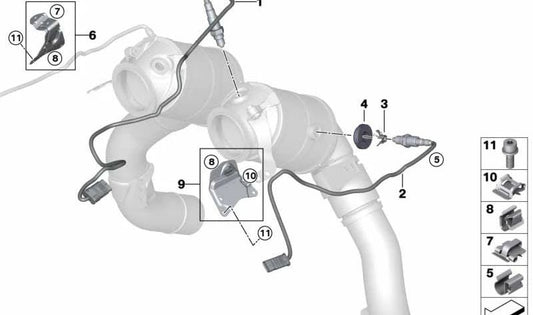 Lambda Probe Cable Holder for BMW G30, G31N, G11N, G12N, G14, G15, G16, G05, G06, G07 (OEM 11787934524). Genuine BMW