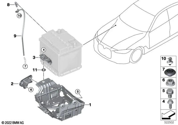 Soporte para batería para BMW E46, E53, F30 (OEM 61218778984). Original BMW.