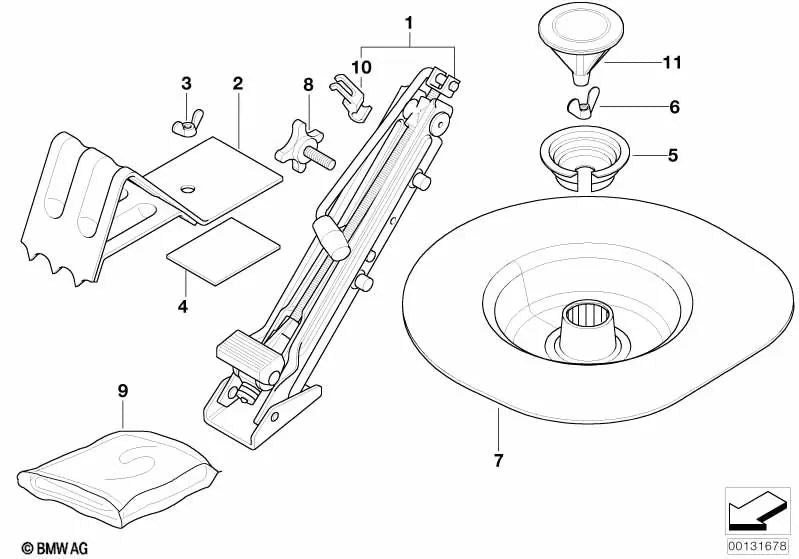 Caja de almacenamiento para rueda de repuesto para BMW Serie 3 E46 (OEM 71111095393). Original BMW.