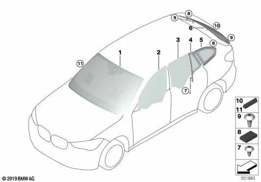 Festes Seitenglas für BMW X1 F48, F48N (OEM 51377405606). Original BMW