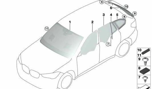 Cristal de protección solar para luneta trasera para BMW F48 (OEM 51319450532). Original BMW