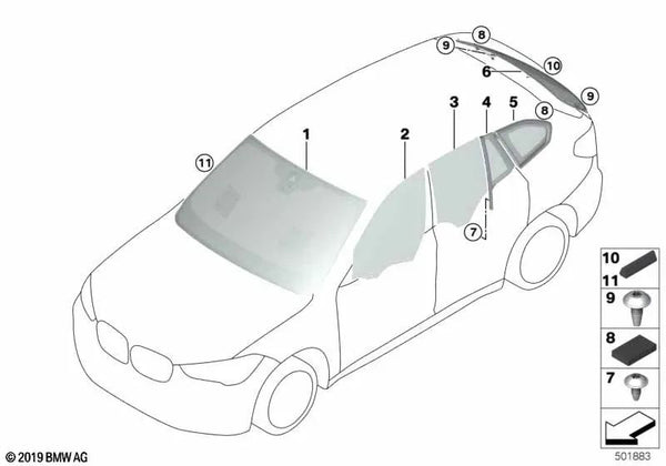 Cristal lateral fijo para BMW X1 F48, F48N (OEM 51377405606). Original BMW