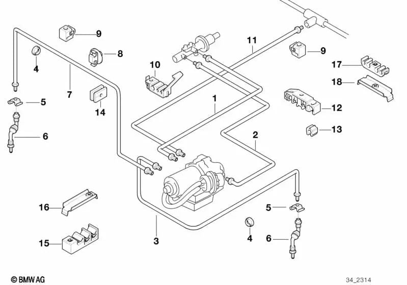 Soporte de la línea de combustible para BMW E36, E31 (OEM 16121180416). Original BMW