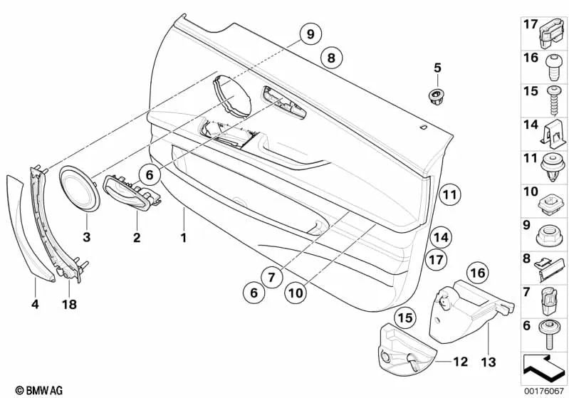 Revestimiento de puerta de tela delantero izquierdo para BMW Serie 3 E90, E91 (OEM 51419154179). Original BMW