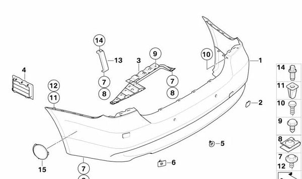 Parachoques trasero imprimado OEM 51127171045 para BMW Serie 3 (E90, E91). Original BMW.