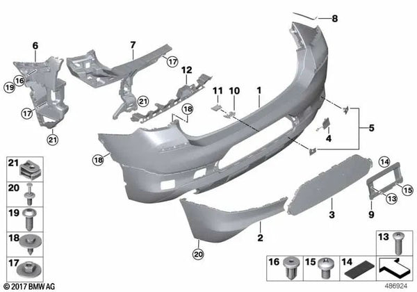 Revestimiento de parachoques trasero, imprimado para BMW F39 (OEM 51129448905). Original BMW.