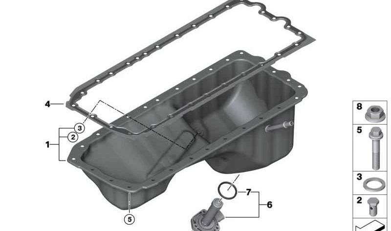 Cárter de aceite OEM 11137553164 para BMW E81, E82, E87, E88, E90, E91, E92, E93, E85, E86, E89. Original BMW.