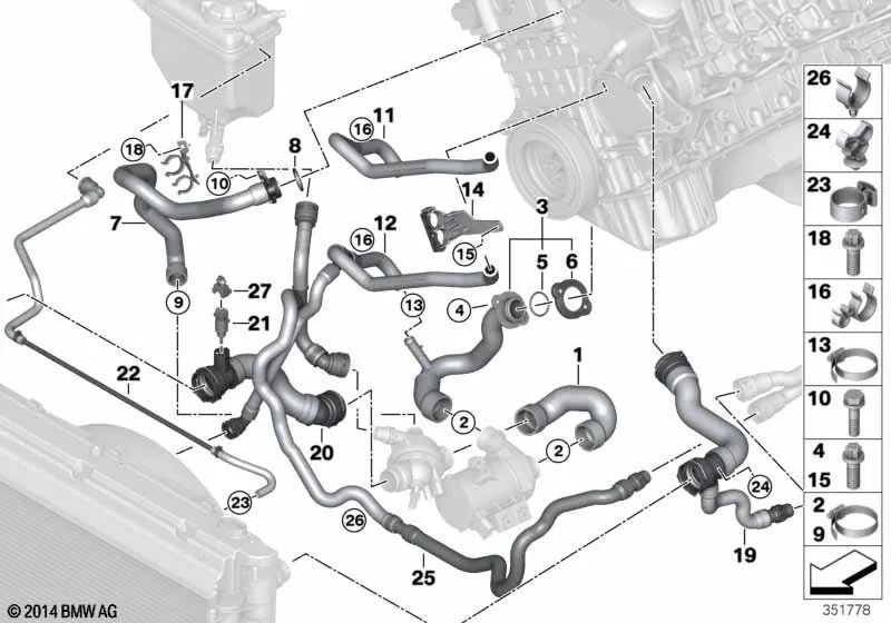 Tubo de retorno para BMW E60, E61, E63, E64 (OEM 17127542207). Original BMW