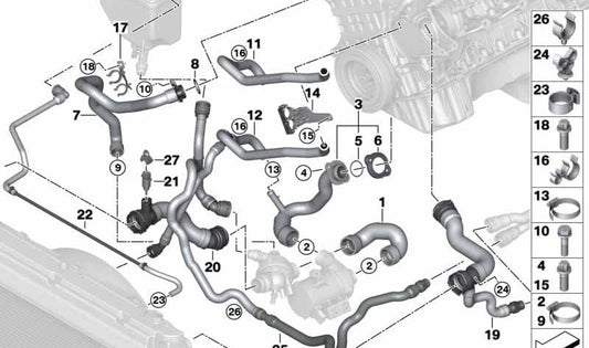 Manguera de retorno OEM 17127565782 para BMW E60, E61, E63, E64. Original BMW.