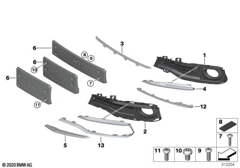 Rejilla abierta derecha para BMW Serie 3 F30N, F31N (OEM 51117386146). Original BMW.