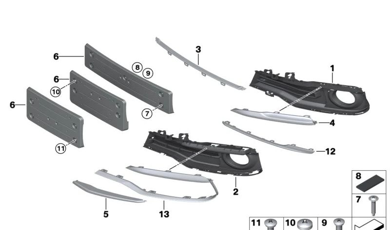 Rejilla parcialmente abierta derecha para BMW F30N, F31N (OEM 51117464490). Original BMW