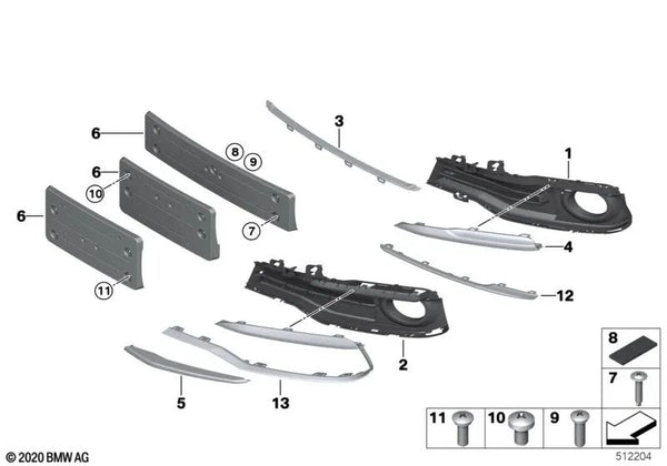 Blende de entrada de aire derecha para BMW Serie 3 F30N, F31N (OEM 51117404626). Original BMW