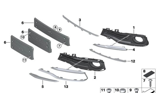 Rejilla izquierda abierta OEM 51117396883 para BMW F30, F31, F34. Original BMW.