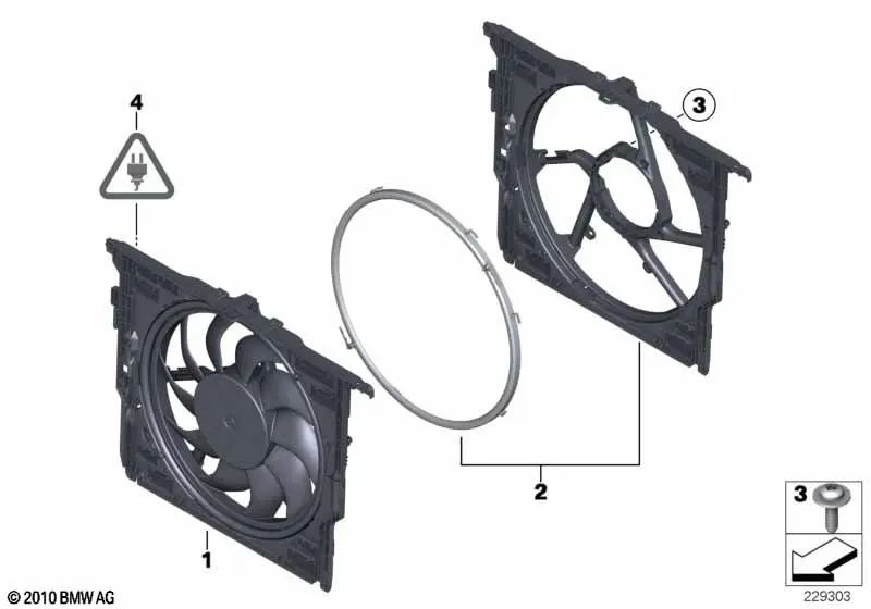 Marco del ventilador con ventilador para BMW F06, F01, F02 (OEM 17117601909). Original BMW