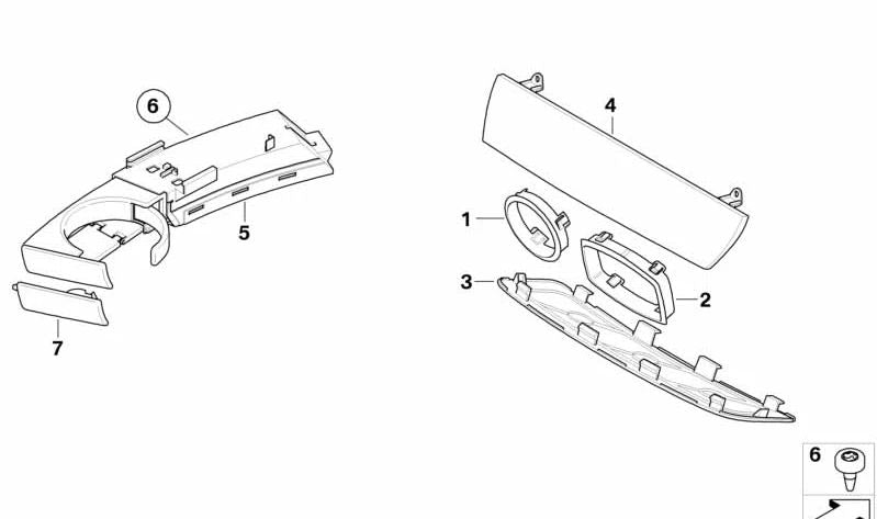 Embellecedor portavasos derecho para BMW Z4 E85, E86 (OEM 51457056652). Original BMW