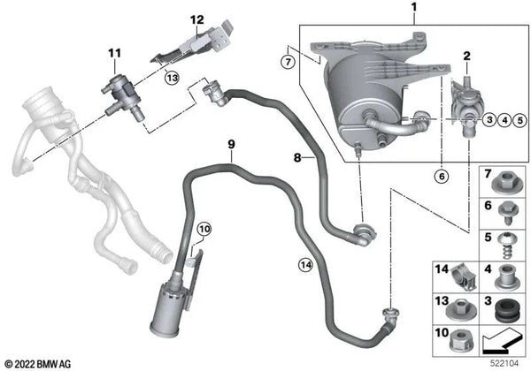 Tubo de ventilación con filtro de polvo para BMW Serie 3 G20, G20N, G21 (OEM 16137469504). Original BMW