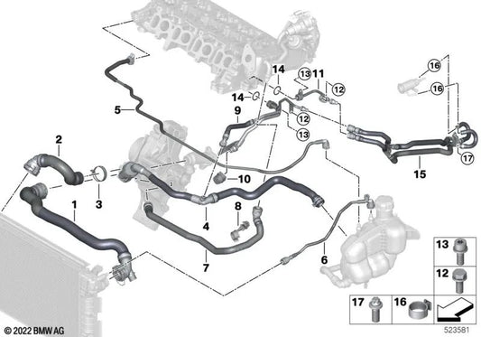 Bomba de refrigerante de Leitung para BMW 1 F40 Series, Série 2 F44, X1 F48N (OEM 11538584835). BMW original