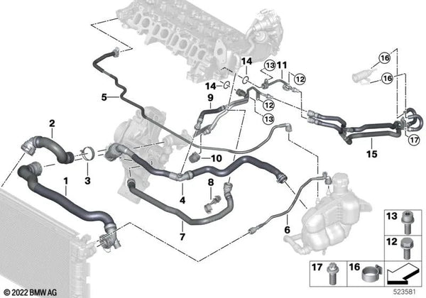 Leitung Bomba de Refrigerante para BMW Serie 1 F40, Serie 2 F44, X1 F48N (OEM 11538584835). Original BMW