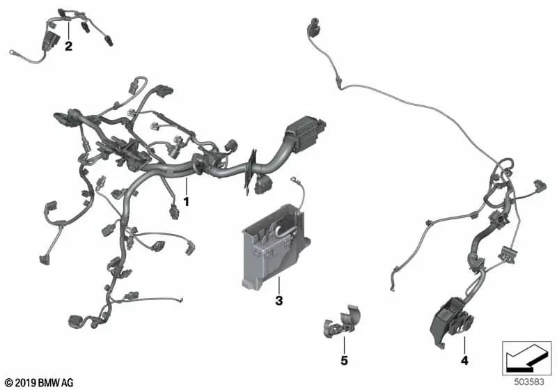 Arnés de cableado del motor módulo de inyectores para BMW F20N, F21N, F22, F22N, F30N, F31N, F34, F34N, F32, F32N, F36, F36N (OEM 12518595285). Original BMW.