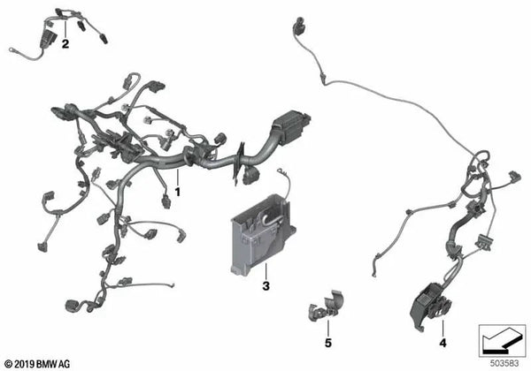 Arnés de cableado del motor módulo de inyectores para BMW F20N, F21N, F22, F22N, F30N, F31N, F34, F34N, F32, F32N, F36, F36N (OEM 12518595285). Original BMW.