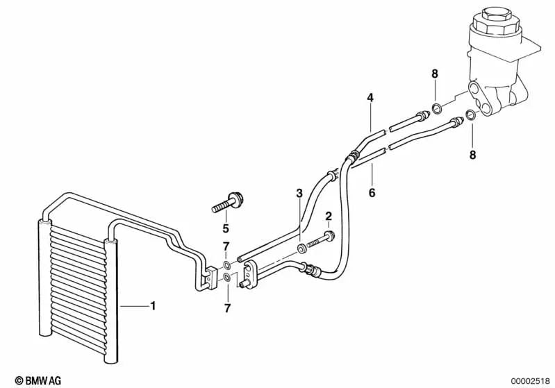 Línea de retorno del enfriador de aceite para BMW Serie 7 E38 (OEM 17111704409). Original BMW.