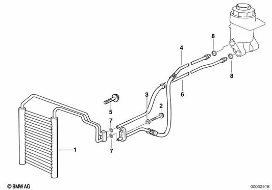 Línea de retorno del enfriador de aceite para BMW Serie 7 E38 (OEM 17111704409). Original BMW.