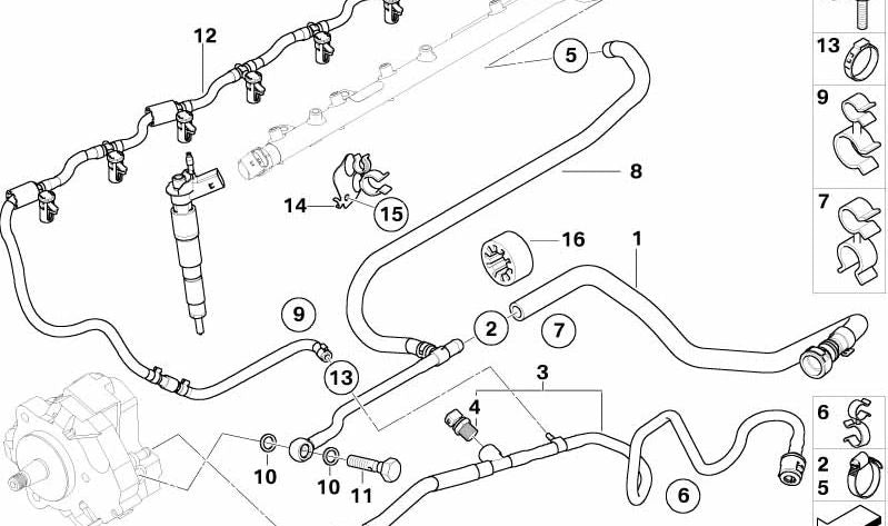 Tubería de Retorno de Combustible para BMW Serie 3 E90, E91, E92, E93, X3 E83 (OEM 13537789816). Original BMW